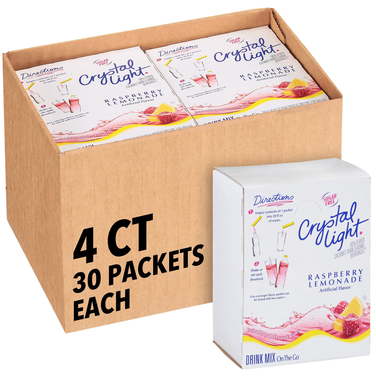 Crystal Light Raspberry Lemonade stick packet ready to mix for a low-calorie refreshment