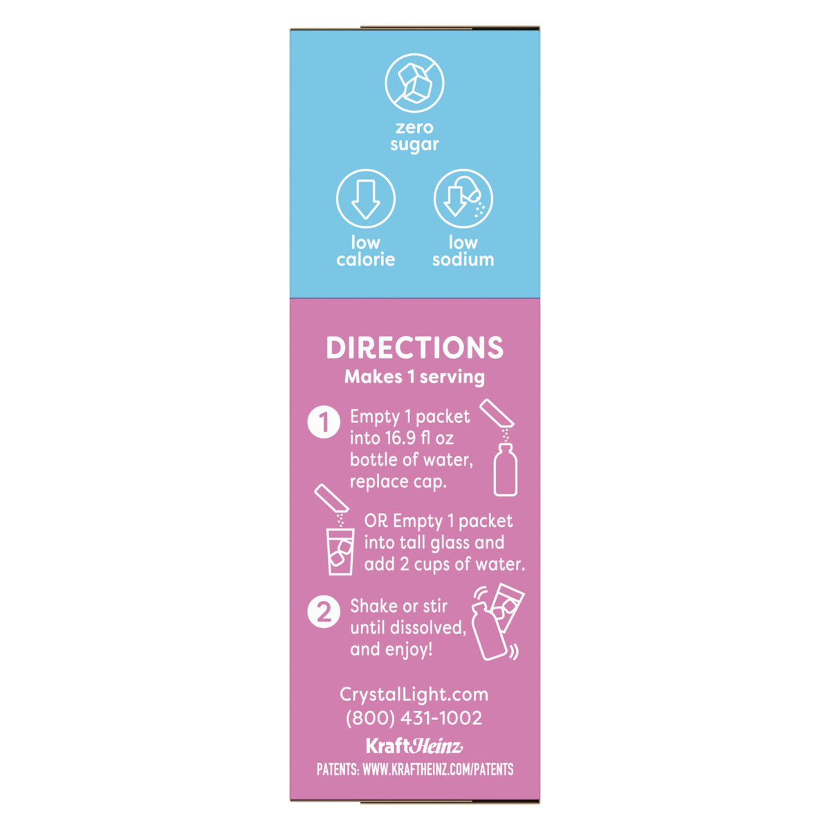 Crystal Light ready-to-mix beverage in a tall glass, low-calorie refreshment.