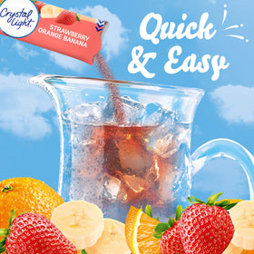 Cold glass of Crystal Light with citrusy fruit flavors and fizz