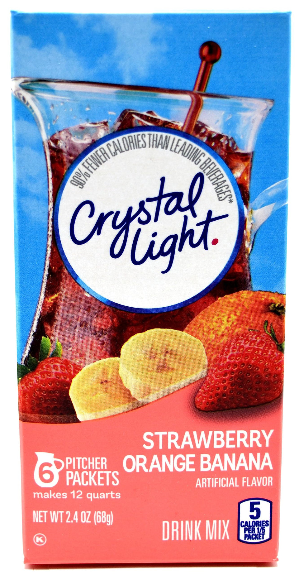 Crystal Light canister with Strawberry Orange Banana flavor for refreshing hydration.