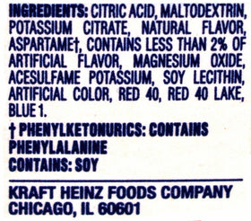 Three-canister carton of Crystal Light Strawberry Orange Banana for family use.