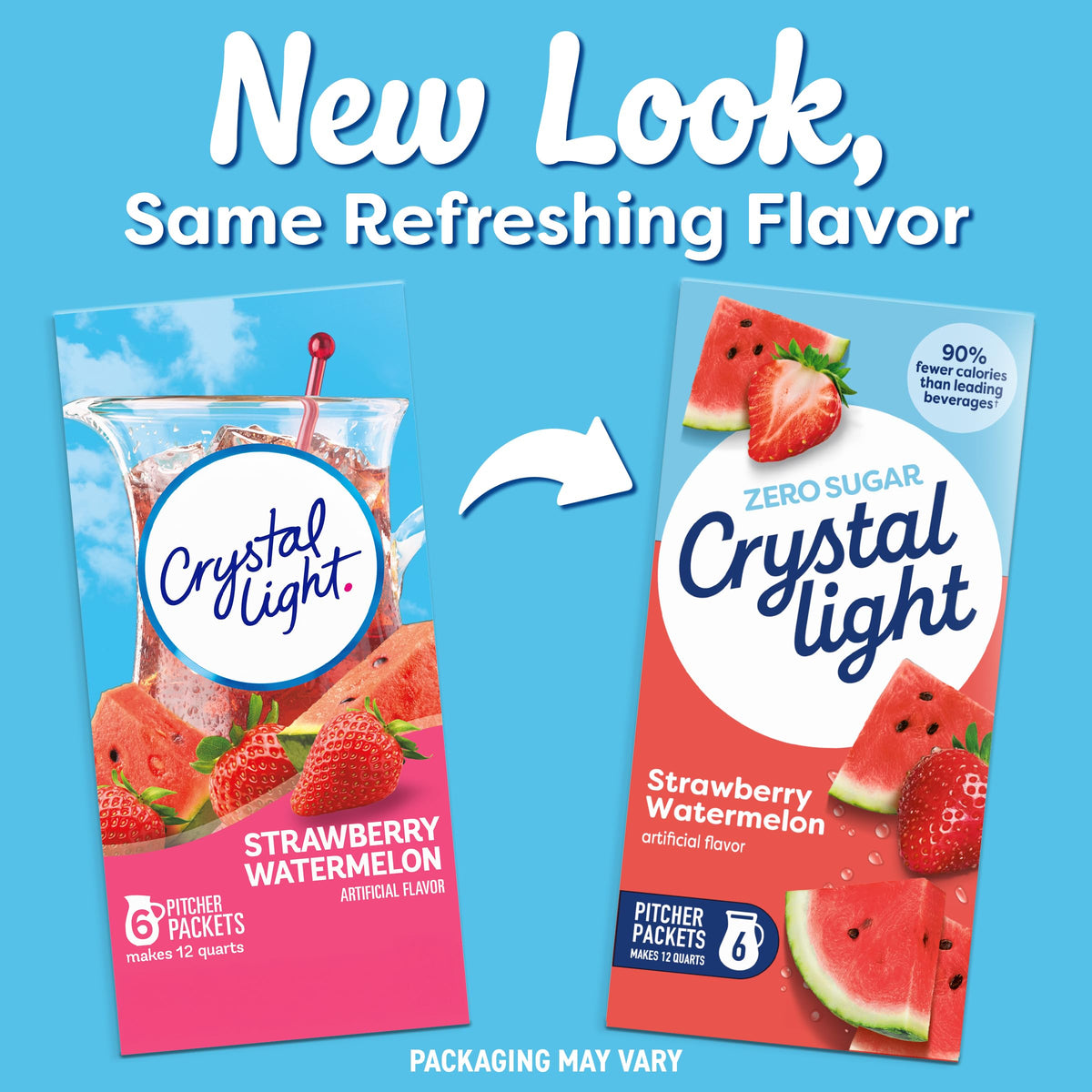Crystal Light Strawberry Watermelon glass with ice showcases a cool, low-calorie refreshment.