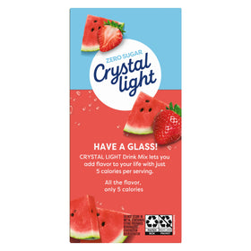 Crystal Light Strawberry Watermelon powder dissolving in water glass for a bright, refreshing blend.