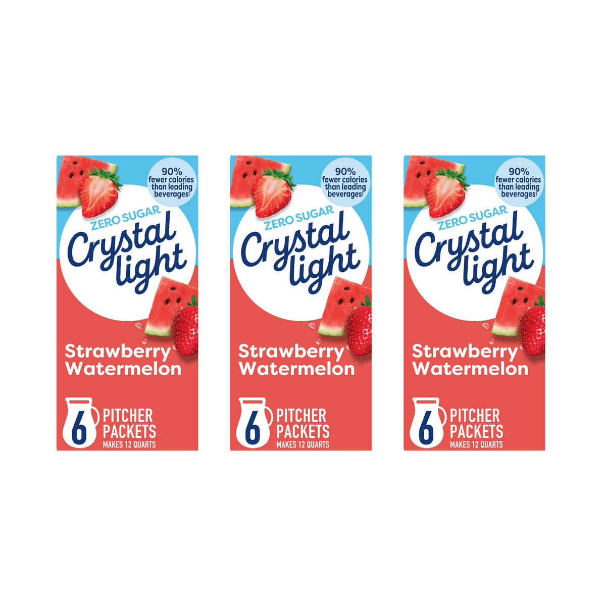 Crystal Light Strawberry Watermelon powder packet ready to mix for zero-sugar, low-calorie hydration.