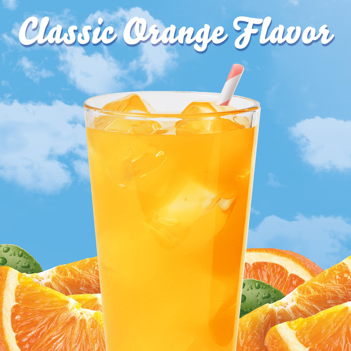 Crystal Light Sunrise Orange being poured into water for a refreshing citrus drink.