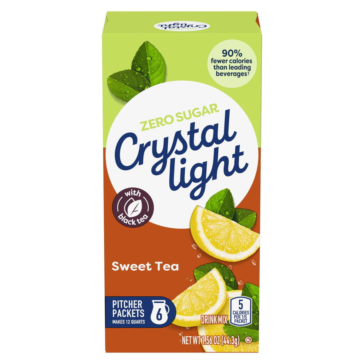 Crystal Light Sweet Tea canister on shelf with six-packet design