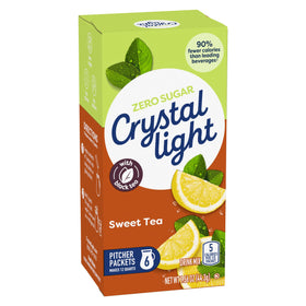 Tall glass of Crystal Light iced tea with lemon on the side