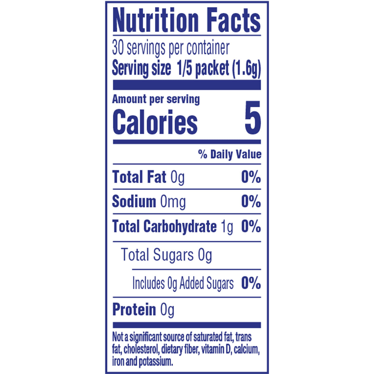 Close-up of Crystal Light label showing zero sugar and five calories