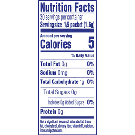 Close-up of Crystal Light label showing zero sugar and five calories