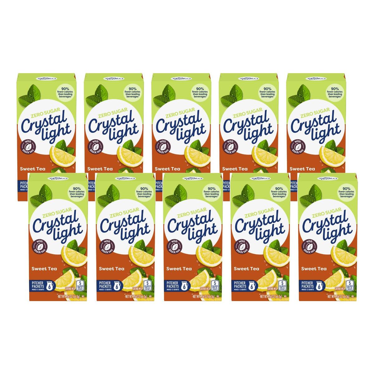 Crystal Light Sweet Tea canister close-up showing real tea flavor and low-calorie option