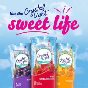 Crystal Light Wild Strawberry powder dissolves quickly in water for on-the-go hydration.
