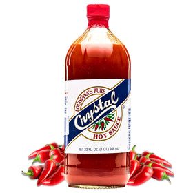 Crystal Louisiana's Pure Hot Sauce bottle with pour boosts flavor on meals.