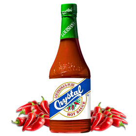 Crystal Original Hot Sauce pack of six bottles on display.