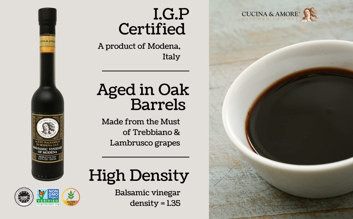 Cucina Amore balsamic reduction used as dessert glaze for fruit or pastry.