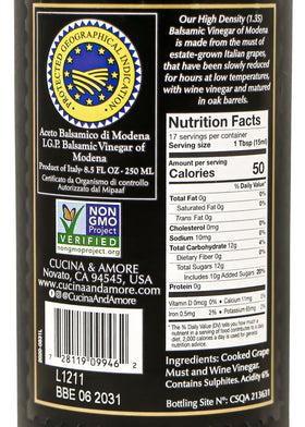 Cucina Amore balsamic glaze pour adds glossy, sweet-tart drizzle to dishes.