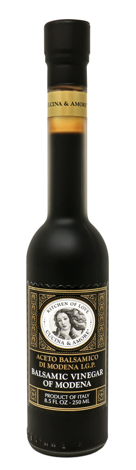 Cucina Amore Balsamic Modena bottle ready to glaze salads and meats.