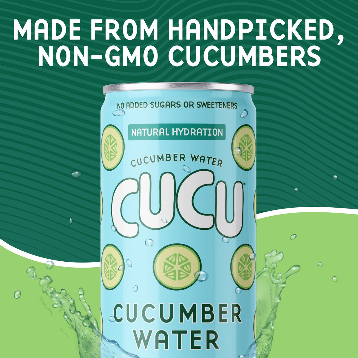 CUCU cucumber juice with lemon can close-up shows a clean three-ingredient formula.