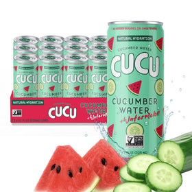 CUCU pressed cucumber water can front shows crisp hydration for post-workout refreshment.