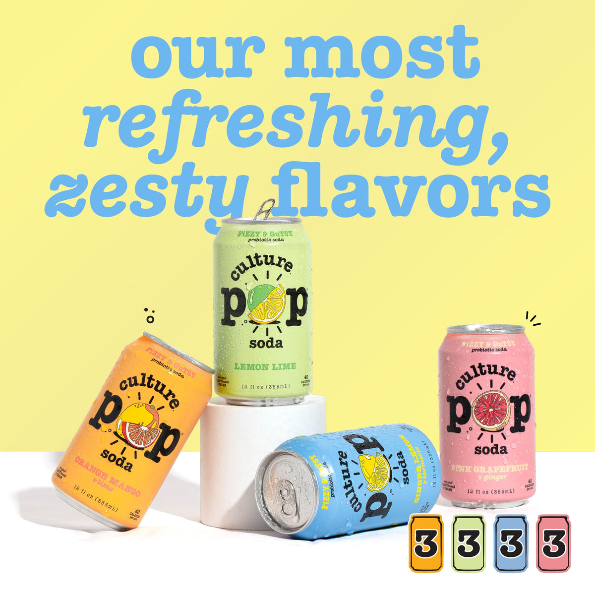Culture Pop pantry-ready bottle on a shelf implies ambient-temperature storage and versatility.