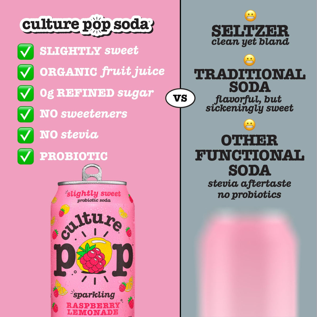 Culture Pop herbs and spices steeped aroma enriches the raspberry-lemon profile.