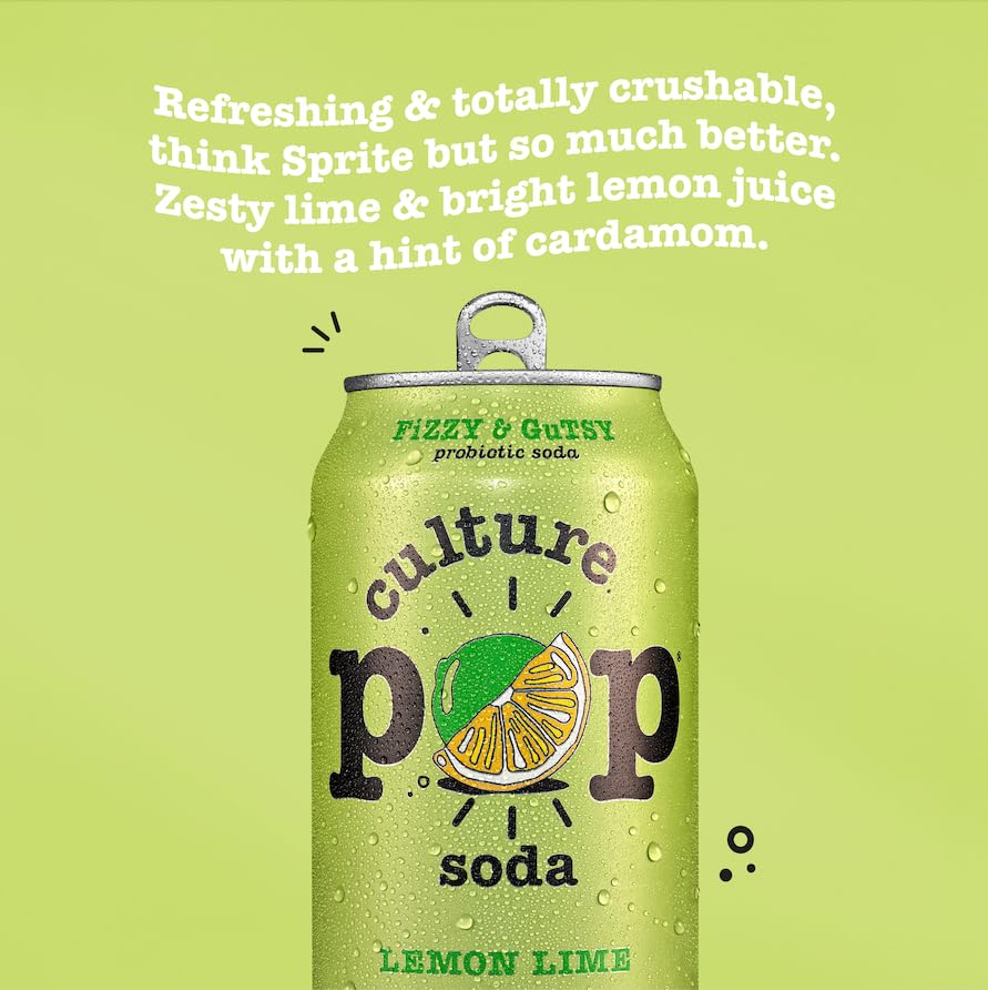 Culture Pop Lemon Lime 12-pack on a kitchen counter demonstrates convenient family-size option.