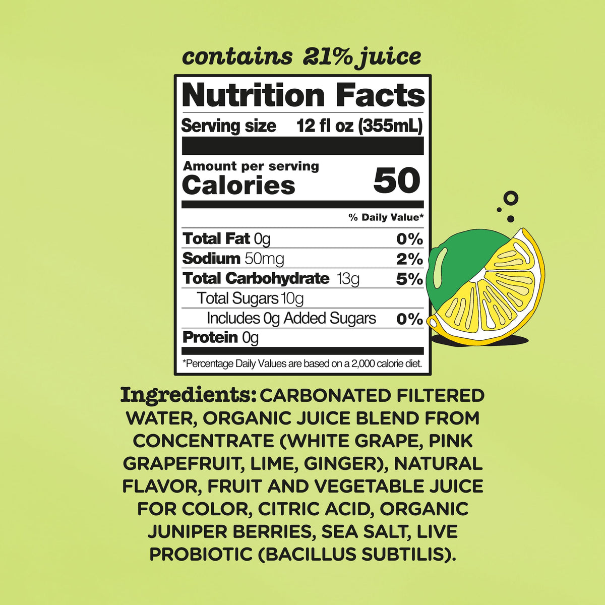 Culture Pop Lemon Lime back label showcases non-GMO, kosher, and gluten-free certification.