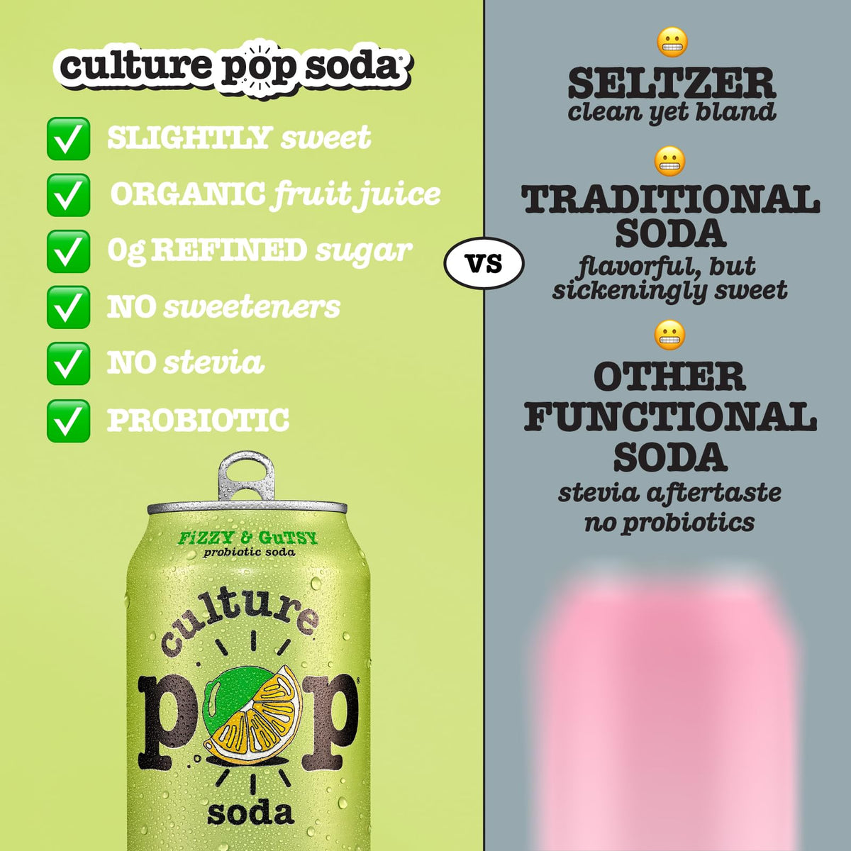 Culture Pop Lemon Lime being poured into a glass showcases fizz and refreshing aroma.