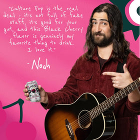 Culture Pop Noah Kahan Black Cherry glass pour highlights refreshing, low-sugar option