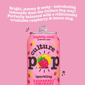 Culture Pop organic juice blend close-up highlights real fruit flavor with no refined sugar.