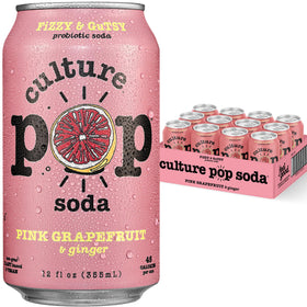 Culture Pop Pink Grapefruit & Ginger can front view, a refreshing probiotic soda option.