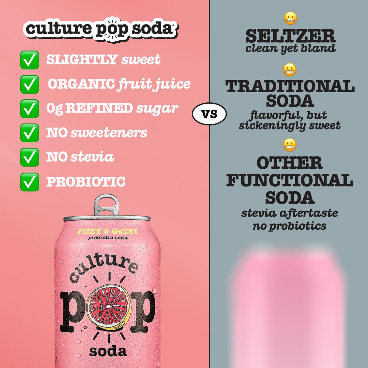 Culture Pop Pink Grapefruit & Ginger 12ct pack front, convenient pantry-friendly probiotic beverage collection.