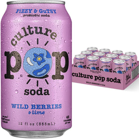 Culture Pop Wild Berries & Lime can front — probiotic, low-sugar refreshment.