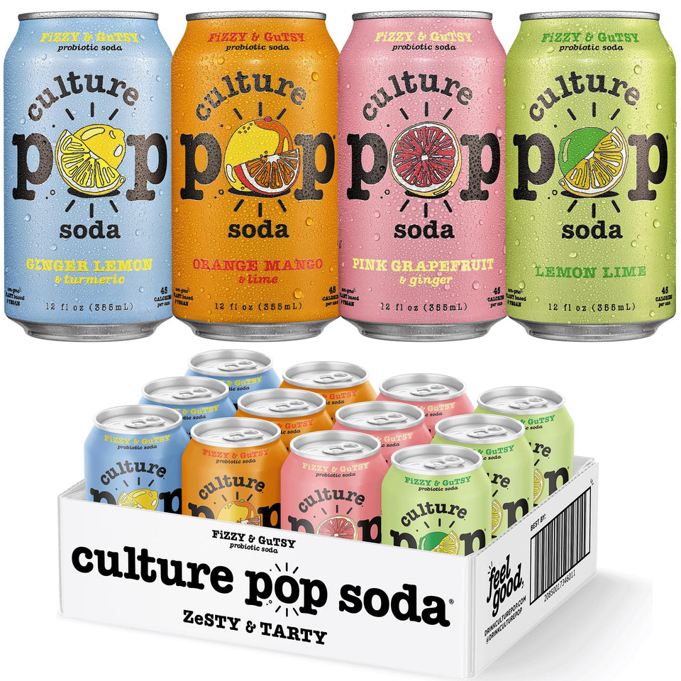 Culture Pop zesty soda bottle showcases bold flavor and low sugar profile for everyday refreshment.