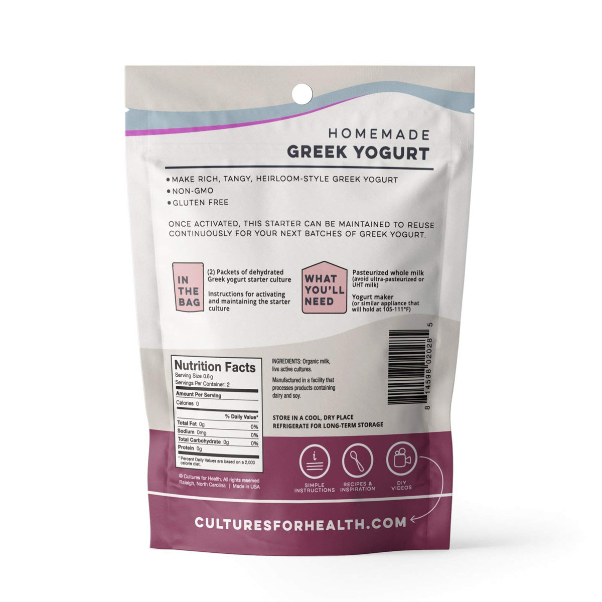 Unopened Cultures For Health Greek Yogurt Starter packets ready for repeat yogurt batches at home