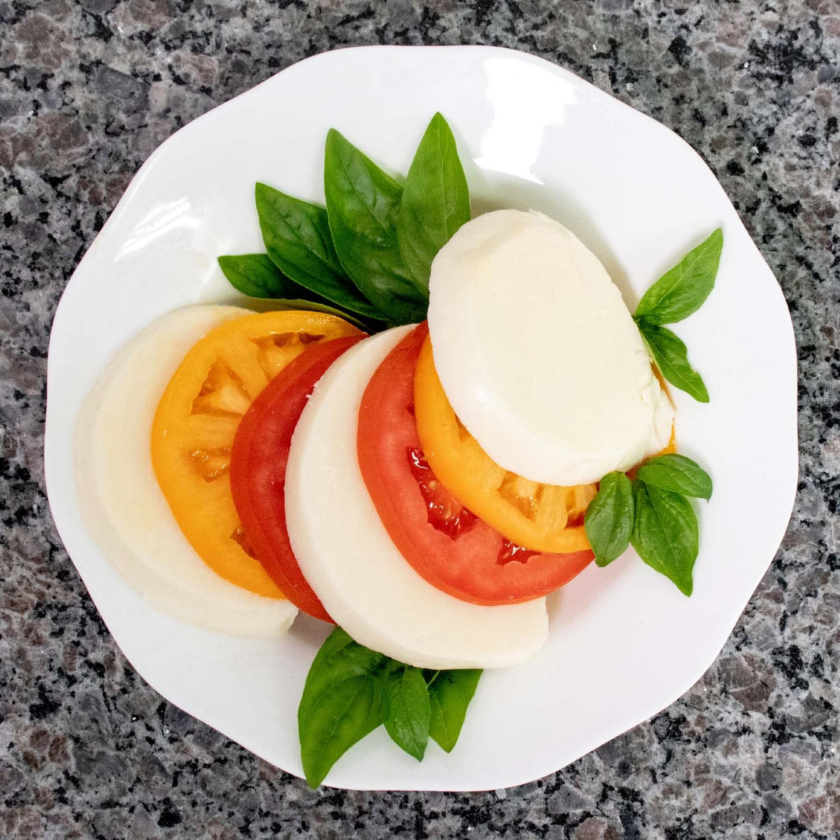 Finished mozzarella and ricotta sample plate showing fresh texture