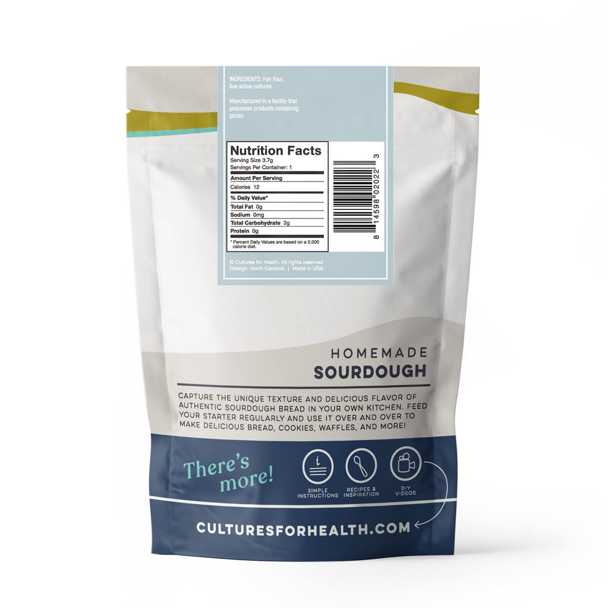 Cultures For Health rye sourdough starter packaging showing a safe, reusable starter.