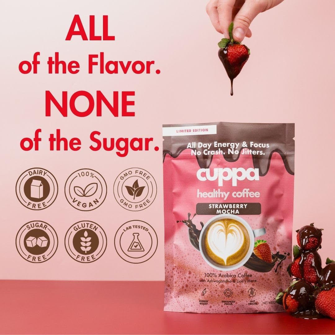 Cuppa Healthy Coffee Ashwagandha-Cordyceps blend label highlights adaptogens