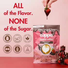 Cuppa Healthy Coffee Ashwagandha-Cordyceps blend label highlights adaptogens
