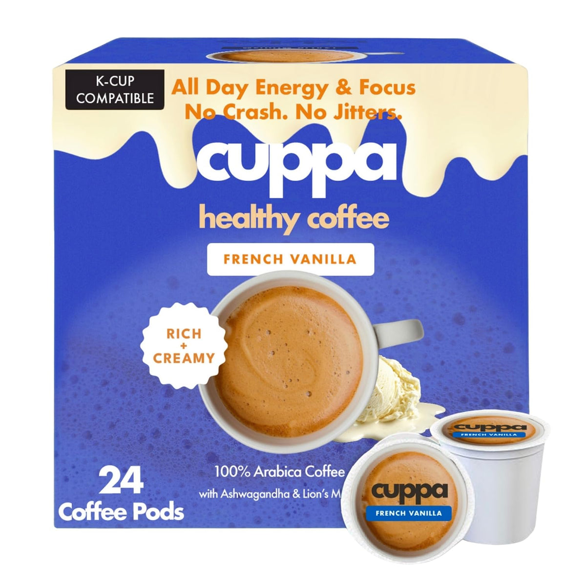 Cuppa Healthy Coffee bottle with French Vanilla mushroom blend for on-the-go energy