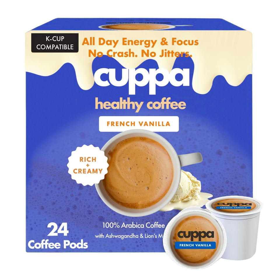 Cuppa Healthy Coffee bottle with French Vanilla mushroom blend for on-the-go energy