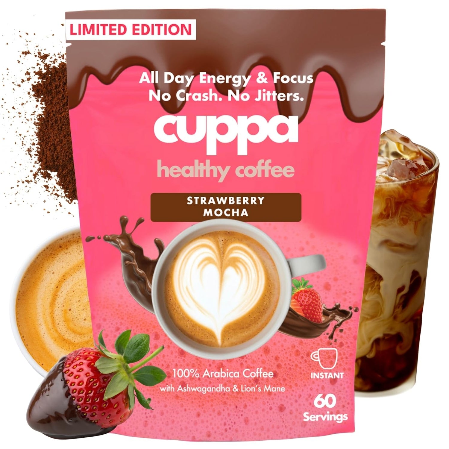 Cuppa Healthy Coffee packaging for Strawberry Mocha, a tasty start to your day