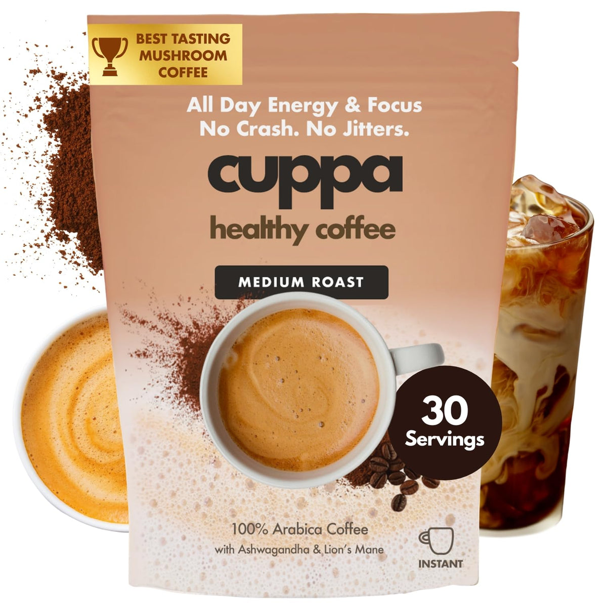 Cuppa Mushroom Coffee packshot showing adaptogens blend for balanced daytime energy