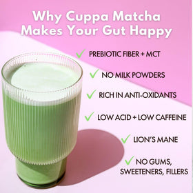 Cuppa Strawberries and Cream Matcha lion's mane close-up signaling focus support.