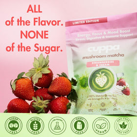 Cuppa Strawberries and Cream Matcha MCT oil swirl emphasizes creamy energy.