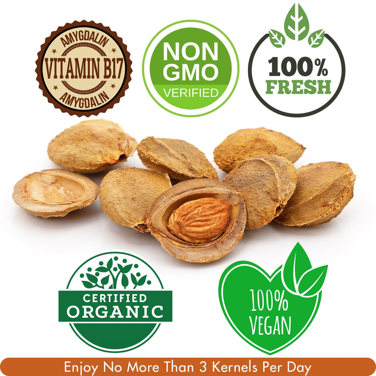 Cure wid Pure apricot seeds label detail showing organic, non GMO quality