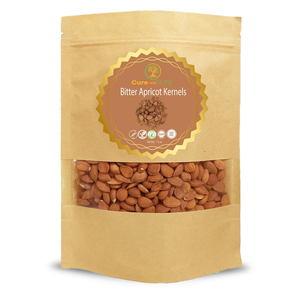 Cure wid Pure apricot seeds pack front in an eco friendly pouch for freshness