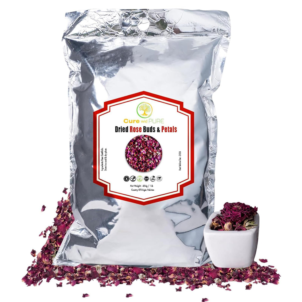 Cure wid Pure dried rose buds close-up for culinary and cosmetic uses