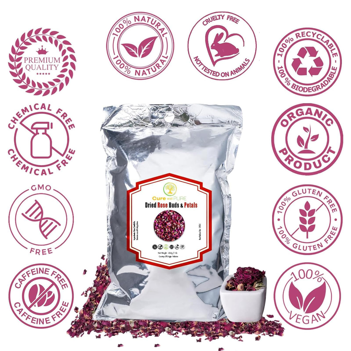 Cure wid Pure dried rose petals for tea and baking aromas