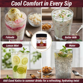Gond Katira gel formation in water, a versatile base for drinks and desserts.