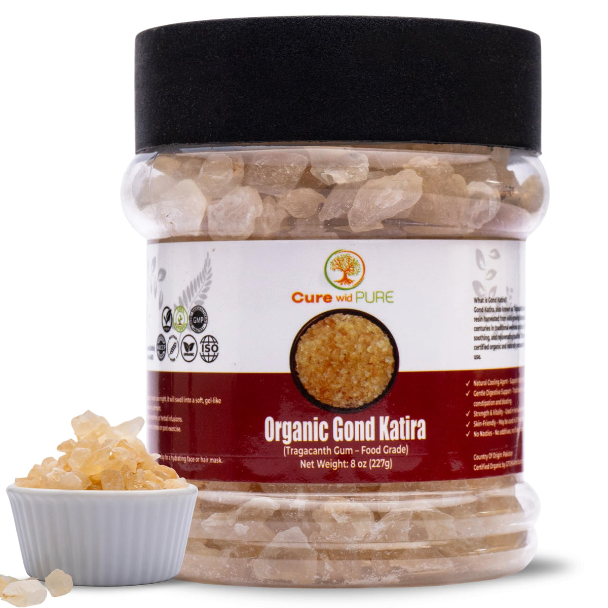 Cure Wid Pure Gond Katira jar packaging showing a pure, organic thickening ingredient.